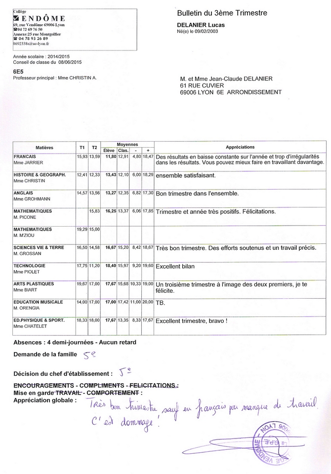 Bulletin du 3èmeT Lucas 6ème 670